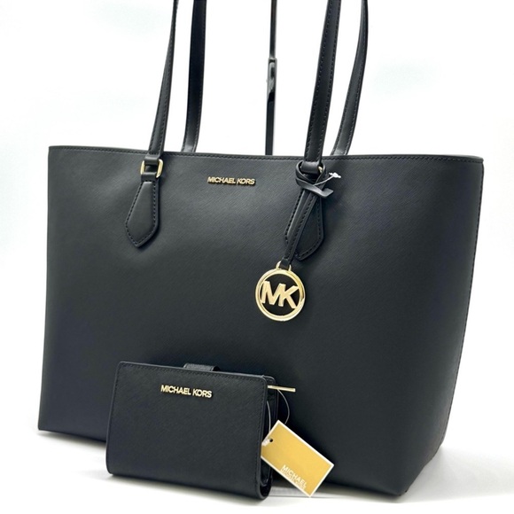 Michael Kors Sheila Large Logo Tote Bag & Matching Bifold Wallet Black/Gold - Picture 2 of 14
